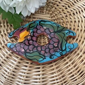 Handcrafted Wine Bottle and Glasses Holder Hand Painted grapes and pears design